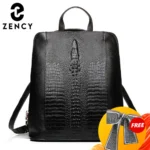 Zency 100% prawdziwej skóry plecak damski wzór krokodyla kobiety plecak dziewczyna notebook tornistry torby podróżne wysokiej jakości