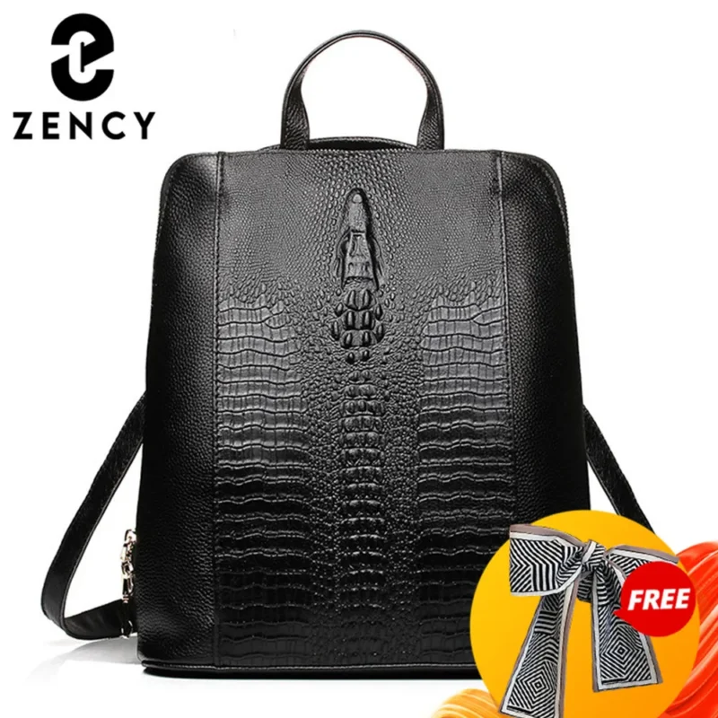 Zency 100% prawdziwej skóry plecak damski wzór krokodyla kobiety plecak dziewczyna notebook tornistry torby podróżne wysokiej jakości