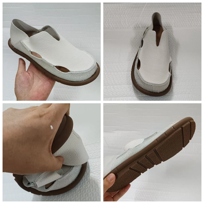 Koznoy 2cm Sandały Ethnic Sewing Natural Genuine Leather Summer Soft Soled Comfy Women Slip on Oxford Loafer Flats Slipper Shoes
