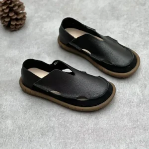 Koznoy 2cm Sandały Ethnic Sewing Natural Genuine Leather Summer Soft Soled Comfy Women Slip on Oxford Loafer Flats Slipper Shoes