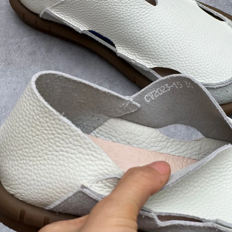 Koznoy 2cm Sandały Ethnic Sewing Natural Genuine Leather Summer Soft Soled Comfy Women Slip on Oxford Loafer Flats Slipper Shoes