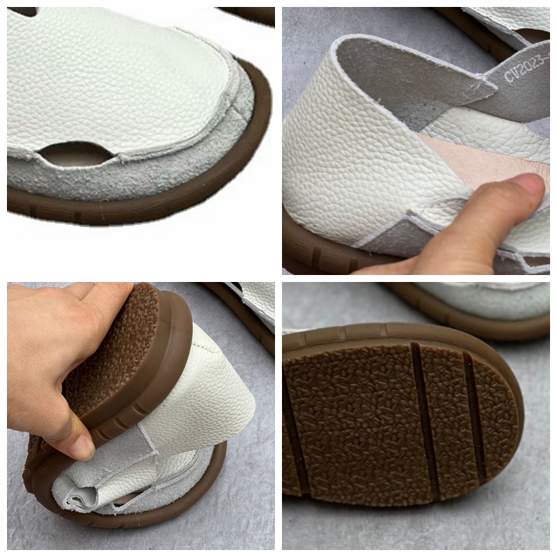 Koznoy 2cm Sandały Ethnic Sewing Natural Genuine Leather Summer Soft Soled Comfy Women Slip on Oxford Loafer Flats Slipper Shoes