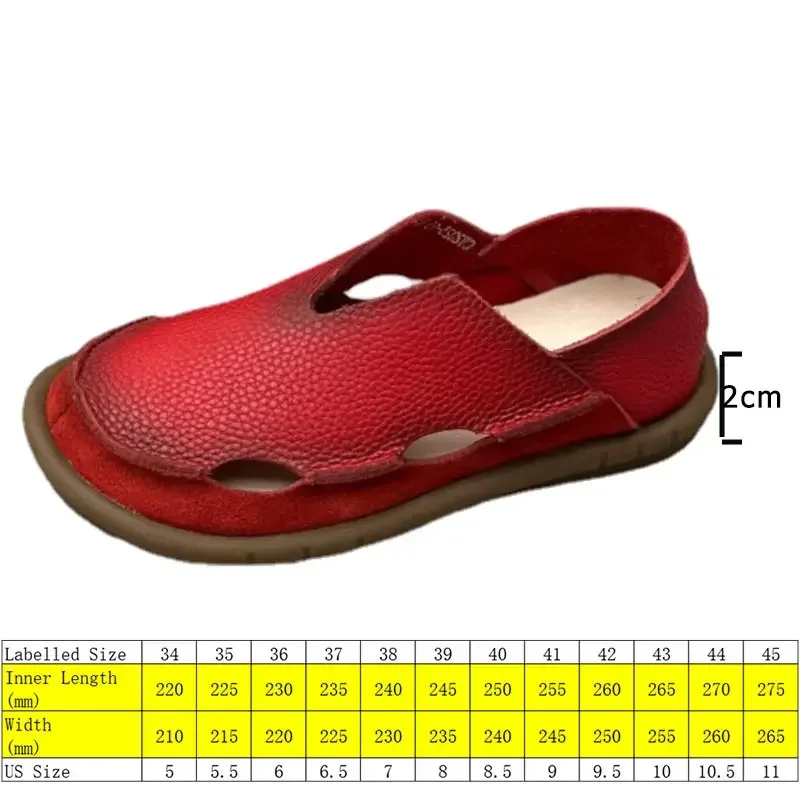 Koznoy 2cm Sandały Ethnic Sewing Natural Genuine Leather Summer Soft Soled Comfy Women Slip on Oxford Loafer Flats Slipper Shoes