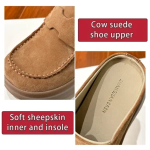 ZJR 8-12cm Buty podwyższające wzrost dla kobiet, vintage mule zamszowe ze skóry bydlęcej, buty z wbudowanym podwyższeniem pięty, mule na platformie z zakrytymi palcami.