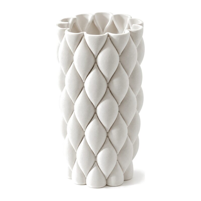 Biały wazon ceramiczny pikowany, wzór w romby, 3 kształty, matowy - zdjęcie główne