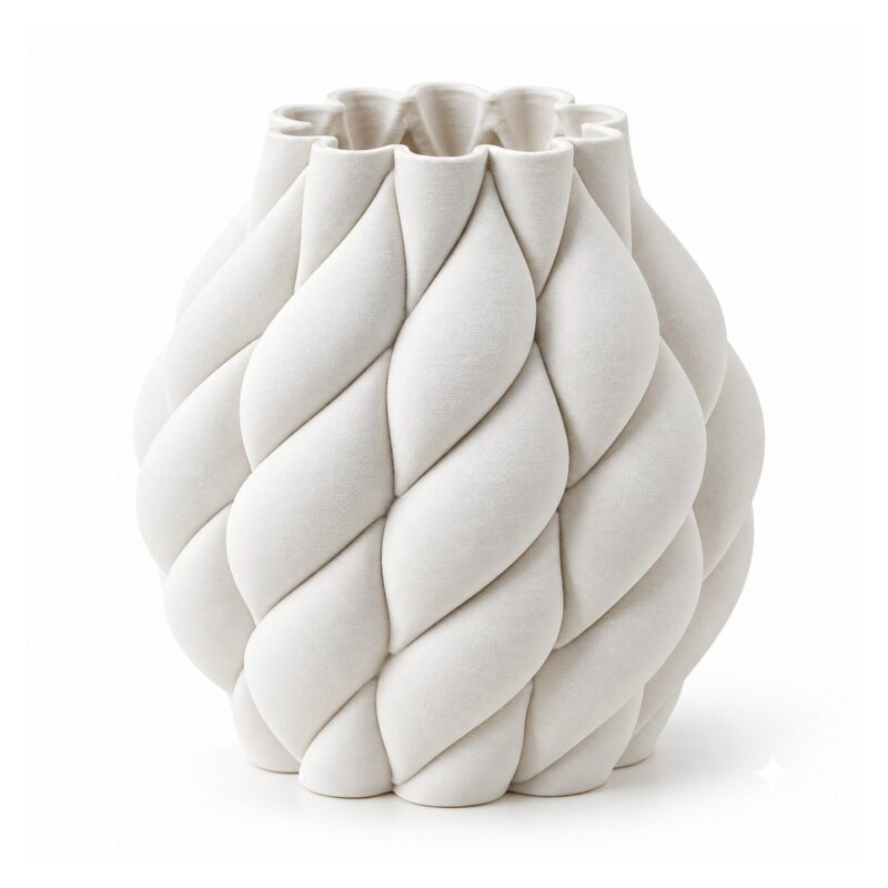 Biały wazon ceramiczny pikowany, wzór w romby, 3 kształty, matowy - wariant skręcony 19,5 cm