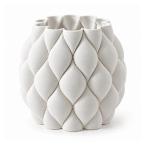 Biały wazon ceramiczny pikowany, wzór w romby, 3 kształty, matowy - wariant pękaty 23,2 cm
