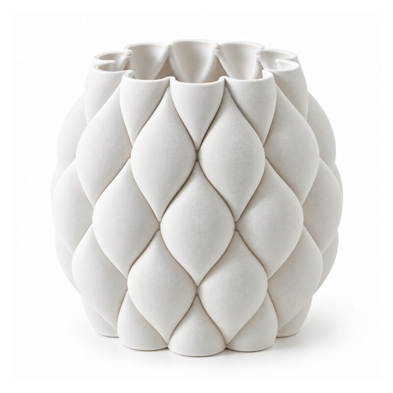 Biały wazon ceramiczny pikowany, wzór w romby, 3 kształty, matowy - wariant pękaty 23,2 cm
