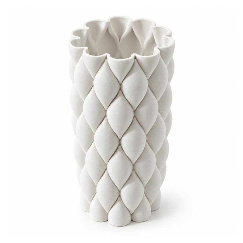 Biały wazon ceramiczny pikowany, wzór w romby, 3 kształty, matowy - wariant wysoki 26,4 cm