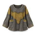 Bluza damska jeansowa oversize z patchworkiem, rękawy nietoperzowe - zdjęcie główne