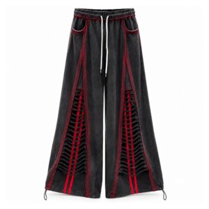 Bluzka oversize i szerokie spodnie damskie z nadrukiem, do wyboru osobno - wariant spodnie, czarny, XL
