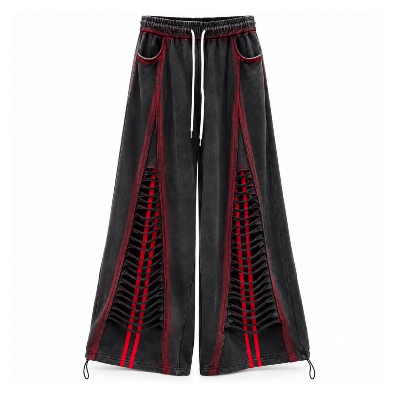 Bluzka oversize i szerokie spodnie damskie z nadrukiem, do wyboru osobno - wariant spodnie, czarny, XL