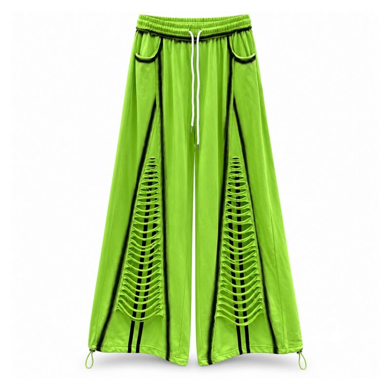 Bluzka oversize i szerokie spodnie damskie z nadrukiem, do wyboru osobno - wariant spodnie, limonkowy, XL