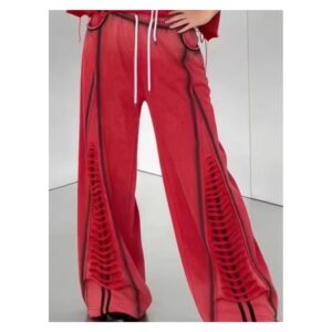 Bluzka oversize i szerokie spodnie damskie z nadrukiem, do wyboru osobno - wariant spodnie, czerwony, XL