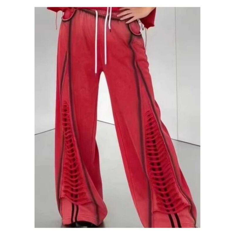 Bluzka oversize i szerokie spodnie damskie z nadrukiem, do wyboru osobno - wariant spodnie, czerwony, XL