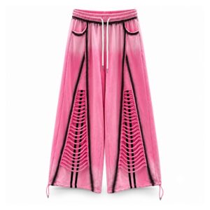 Bluzka oversize i szerokie spodnie damskie z nadrukiem, do wyboru osobno - wariant spodnie, różowy, XL