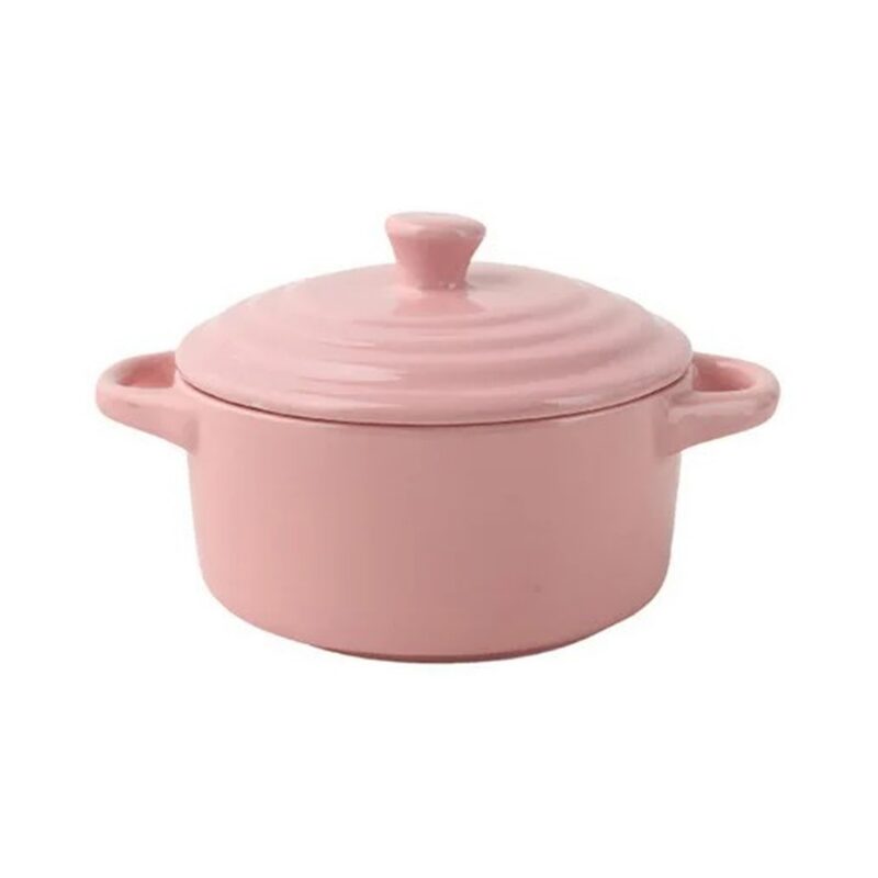 Ceramiczne naczynie żaroodporne z pokrywką 300 lub 450 ml, kokilka - wariant różowy, mały 300 ml