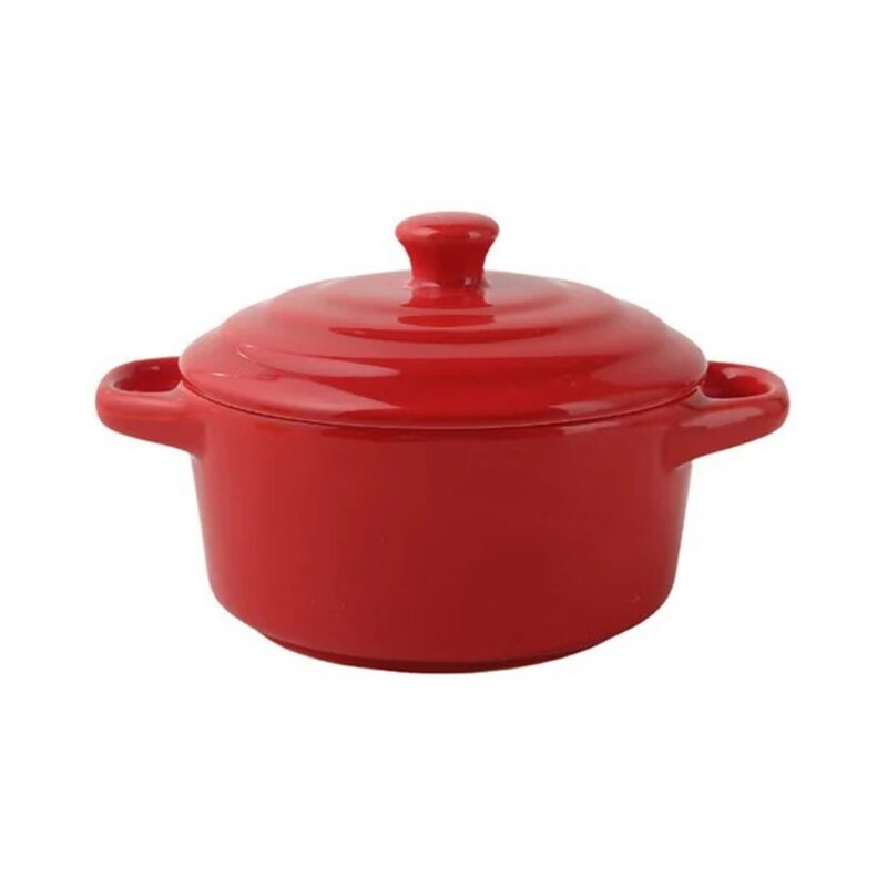 Ceramiczne naczynie żaroodporne z pokrywką 300 lub 450 ml, kokilka - wariant czerwony, duży 450 ml