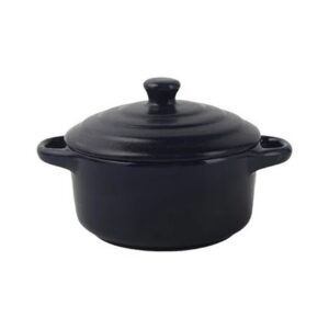 Ceramiczne naczynie żaroodporne z pokrywką 300 lub 450 ml, kokilka - wariant granatowy, mały 300 ml