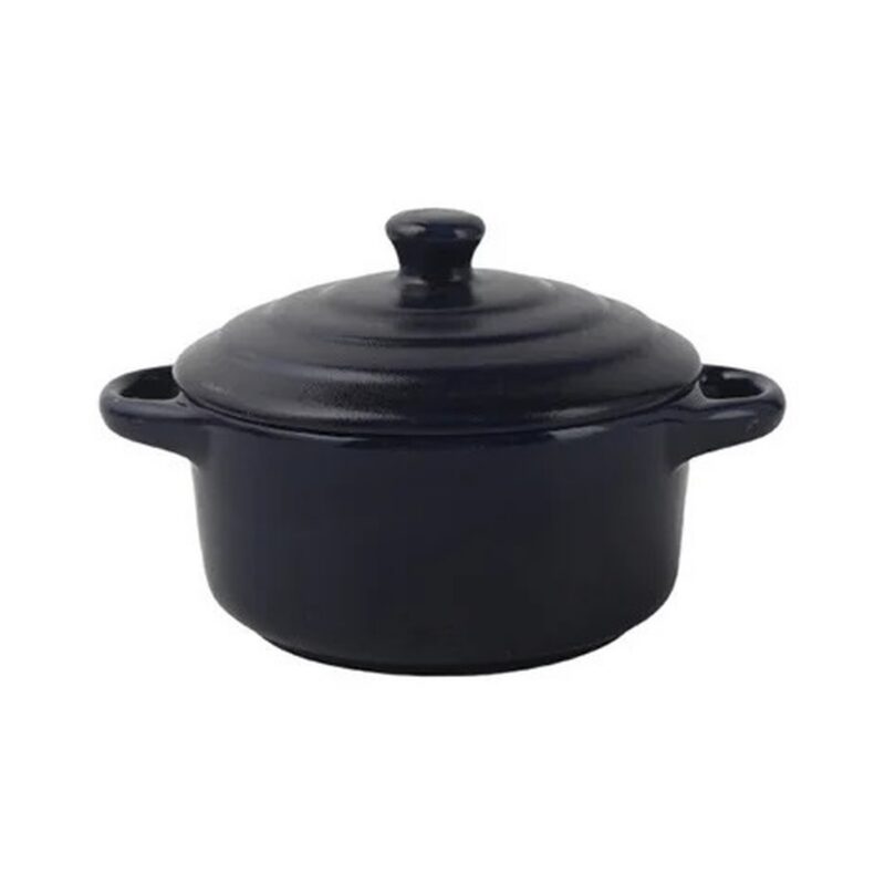 Ceramiczne naczynie żaroodporne z pokrywką 300 lub 450 ml, kokilka - wariant granatowy, mały 300 ml