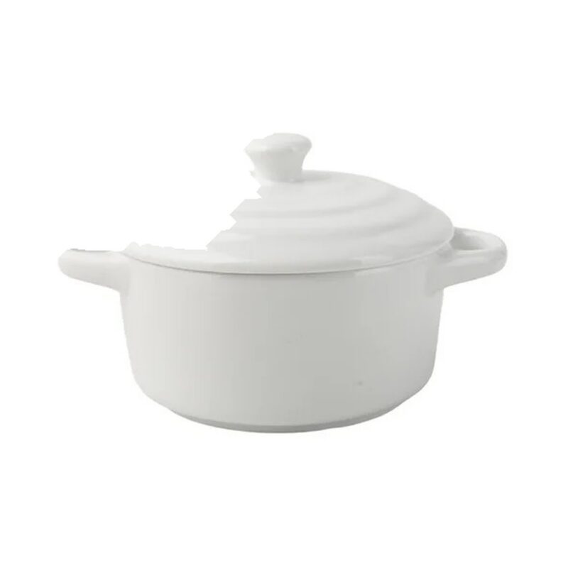 Ceramiczne naczynie żaroodporne z pokrywką 300 lub 450 ml, kokilka - wariant biały, duży 450 ml