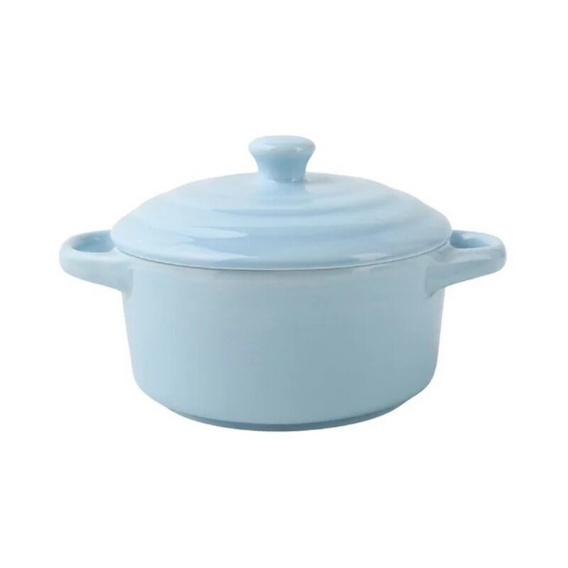 Ceramiczne naczynie żaroodporne z pokrywką 300 lub 450 ml, kokilka - wariant błękitny, duży 450 ml