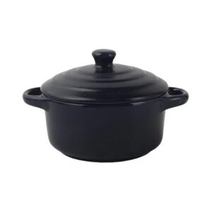 Ceramiczne naczynie żaroodporne z pokrywką 300 lub 450 ml, kokilka - wariant granatowy, duży 450 ml