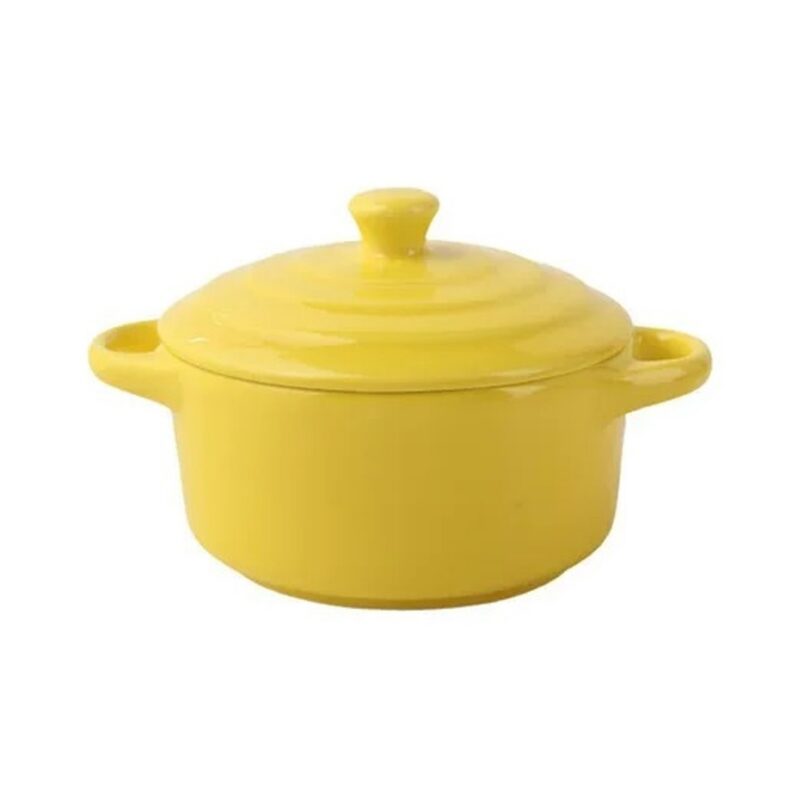 Ceramiczne naczynie żaroodporne z pokrywką 300 lub 450 ml, kokilka - wariant żółty, mały 300 ml