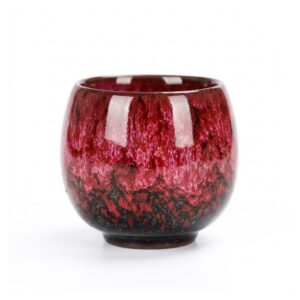 Czarka ceramiczna do herbaty 110 ml, szkliwo zmieniane w piecu - wariant czerwony