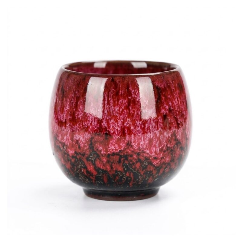 Czarka ceramiczna do herbaty 110 ml, szkliwo zmieniane w piecu - wariant czerwony