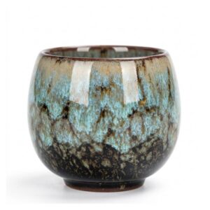 Czarka ceramiczna do herbaty 110 ml, szkliwo zmieniane w piecu - wariant turkusowy