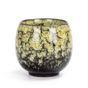 Czarka ceramiczna do herbaty 110 ml, szkliwo zmieniane w piecu - wariant żółty
