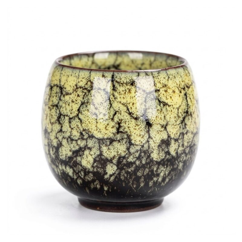 Czarka ceramiczna do herbaty 110 ml, szkliwo zmieniane w piecu - wariant żółty
