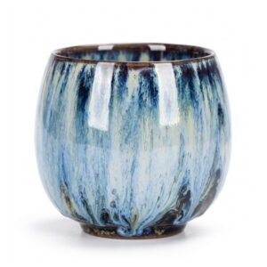 Czarka ceramiczna do herbaty 110 ml, szkliwo zmieniane w piecu - wariant jasnoniebieski