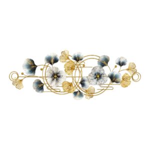 Dekoracja ścienna metalowa liście miłorzębu 127 x 44 cm, złoto i błękit - zdjęcie główne