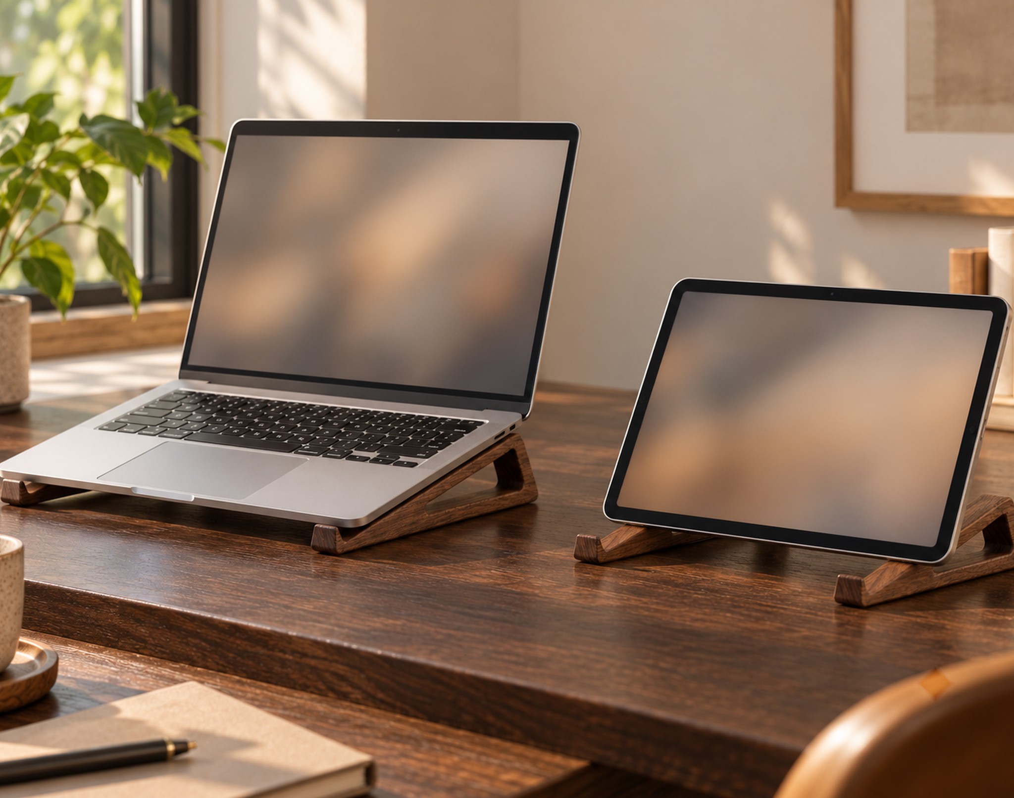laptop oraz tablet oparte na tych samych wspornikach