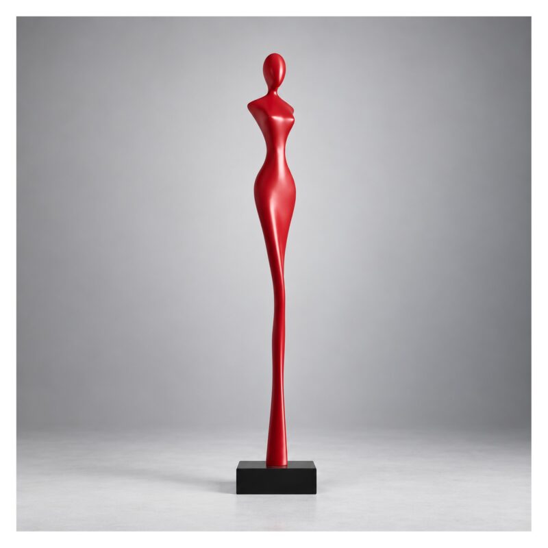 Figura abstrakcyjna kobiety na podstawie 92-130 cm, dekoracja podłogowa - wariant czerwony, 95 cm