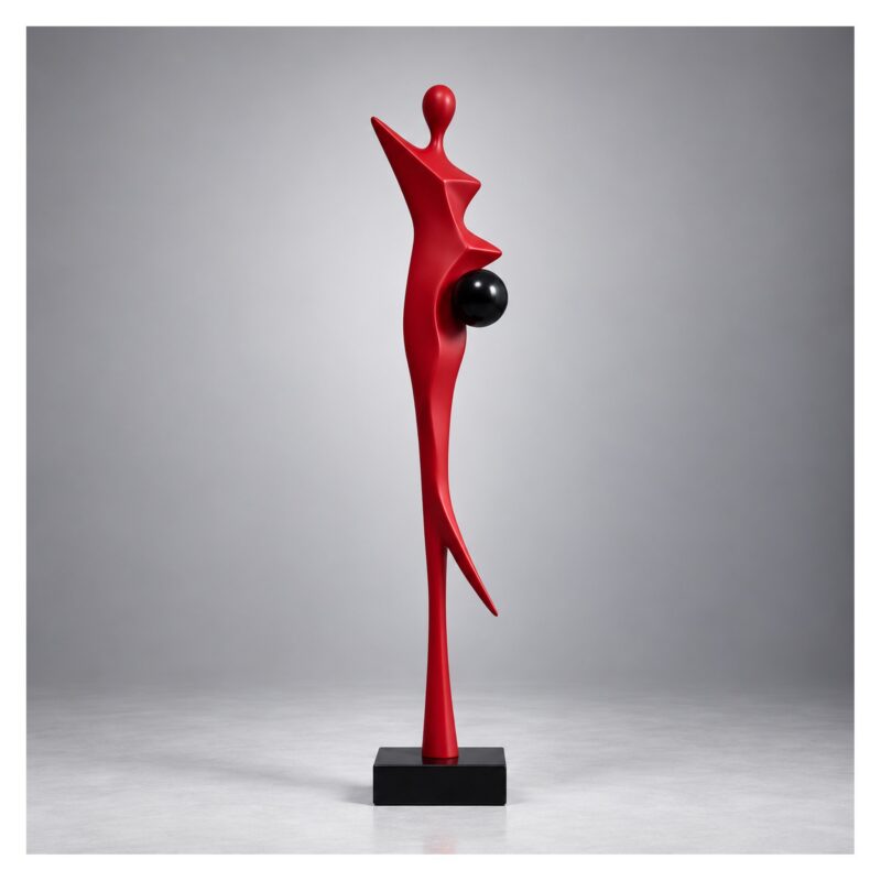 Figura abstrakcyjna kobiety na podstawie 92-130 cm, dekoracja podłogowa - wariant czerwony, 130 cm