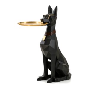 Figura psa dobermana z tacą 74 cm, stolik pomocniczy z żywicy - zdjęcie główne
