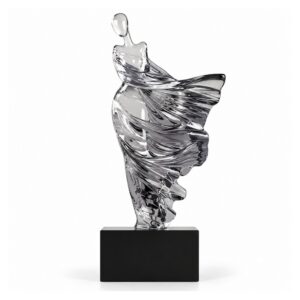 Figura kobiety w powiewającej sukni 36 cm, rzeźba z żywicy na podstawie - wariant szary przezroczysty
