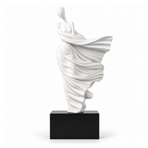 Figura kobiety w powiewającej sukni 36 cm, rzeźba z żywicy na podstawie - wariant biały