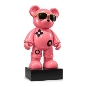 Duża figura misia w okularach z żywicy 70-90 cm, różowa, skarbonka - zdjęcie główne