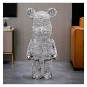 Figura misia z żywicy 50 cm, galwanizowana, dekoracja do salonu - wariant srebrny