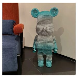 Figura misia z żywicy 50 cm, galwanizowana, dekoracja do salonu - wariant srebrno-turkusowy