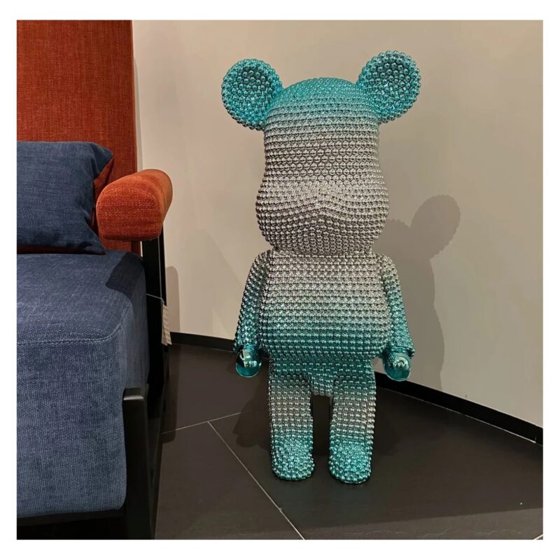 Figura misia z żywicy 50 cm, galwanizowana, dekoracja do salonu - wariant srebrno-turkusowy
