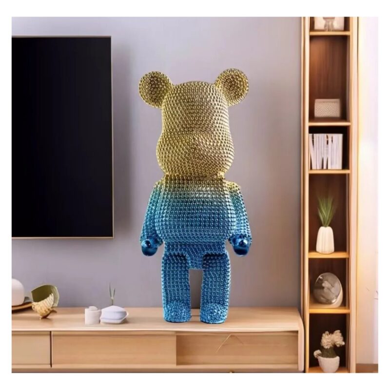 Figura misia z żywicy 50 cm, galwanizowana, dekoracja do salonu - wariant złoto-niebieski