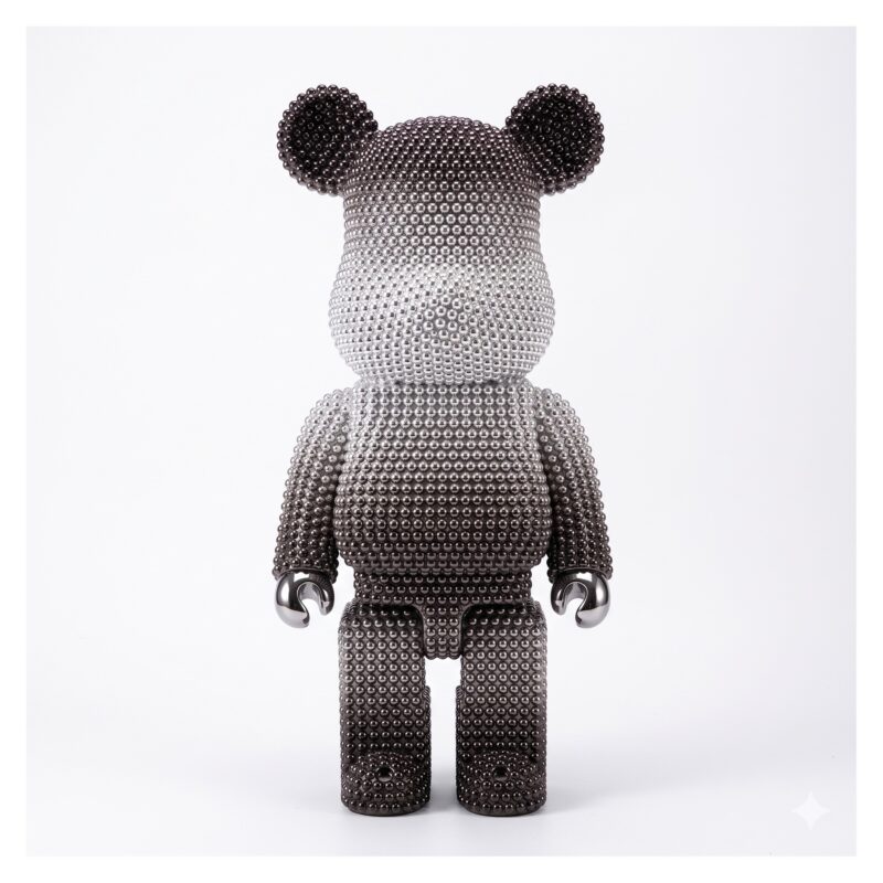 Figura misia z żywicy 50 cm, galwanizowana, dekoracja do salonu - wariant czarno-srebrny