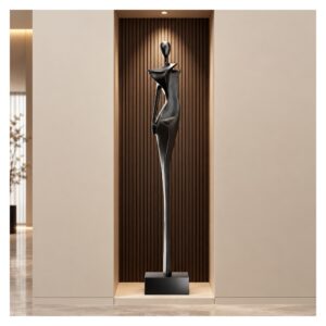 Figurka abstrakcyjna kobieta z żywicy 76 cm, wysoka rzeźba do salonu - wariant czarny