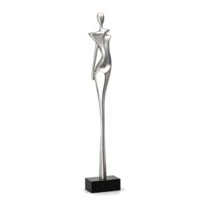 Figurka abstrakcyjna kobieta z żywicy 76 cm, wysoka rzeźba do salonu - srebrna wersja figurki, packshot na białym tle