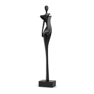 Figurka abstrakcyjna kobieta z żywicy 76 cm, wysoka rzeźba do salonu - czarna smukła wersja figurki, packshot na białym tle